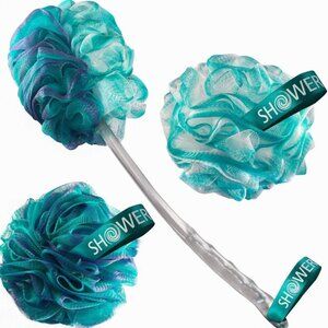 Long Handle 1 Back Scrubber & 2 Bath Sponges Loofahs 3-PC Men & Women Shower Set